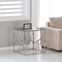 Thumbnail for Clear Glass Side Table with Mirrored Finish Patterned Chrome Legs