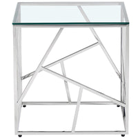 Thumbnail for Clear Glass Side Table with Mirrored Finish Patterned Chrome Legs