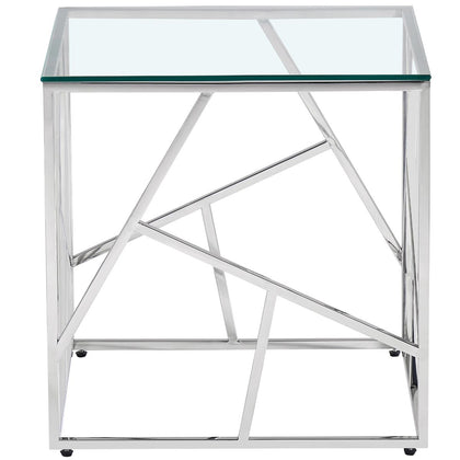 Clear Glass Side Table with Mirrored Finish Patterned Chrome Legs