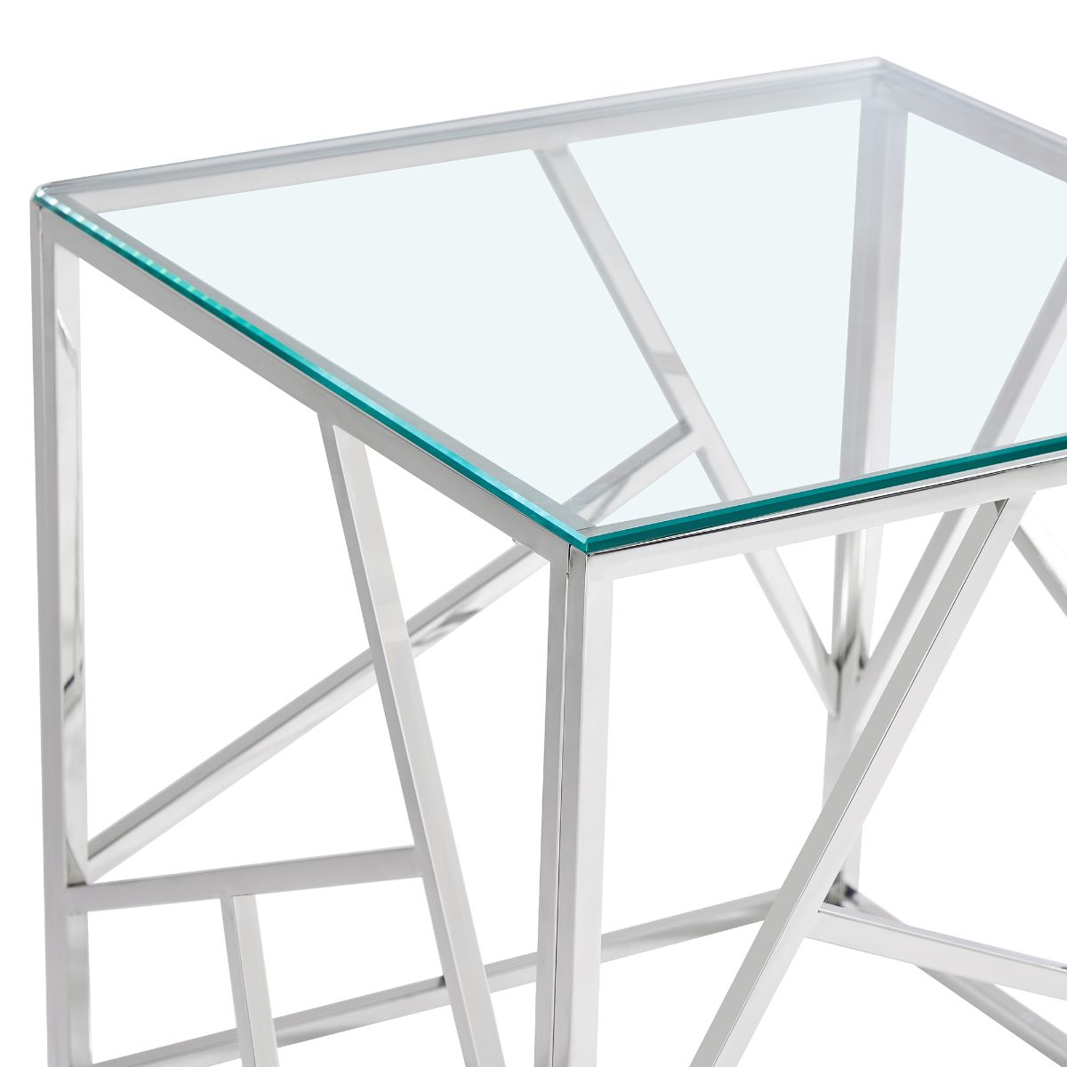 Clear Glass Side Table with Mirrored Finish Patterned Chrome Legs