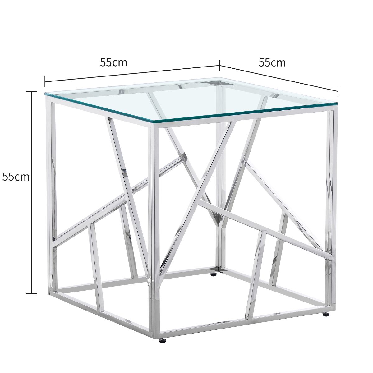 Clear Glass Side Table with Mirrored Finish Patterned Chrome Legs