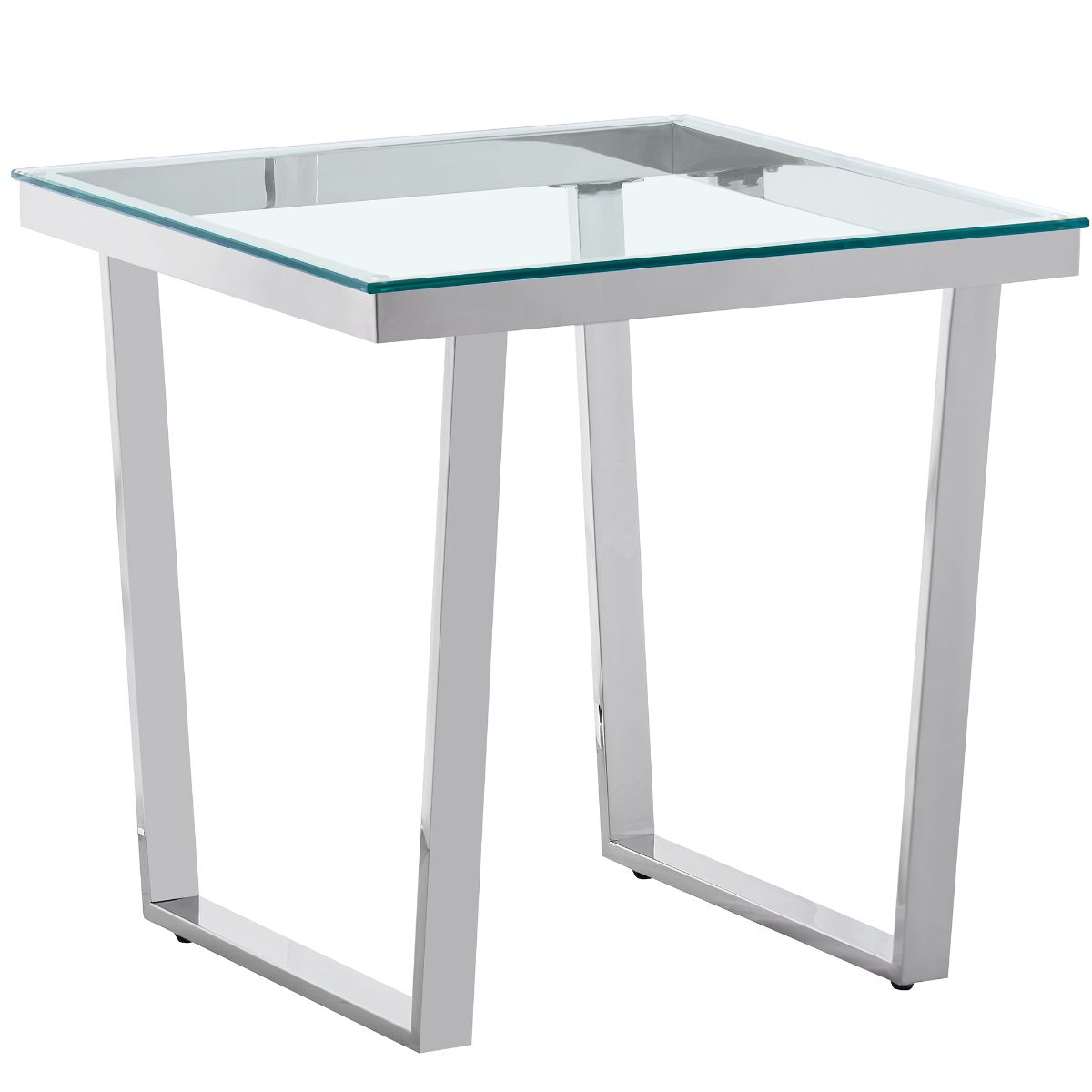 Clear Glass Side Table with Mirrored Finish Chrome Reverse Trapezium Legs