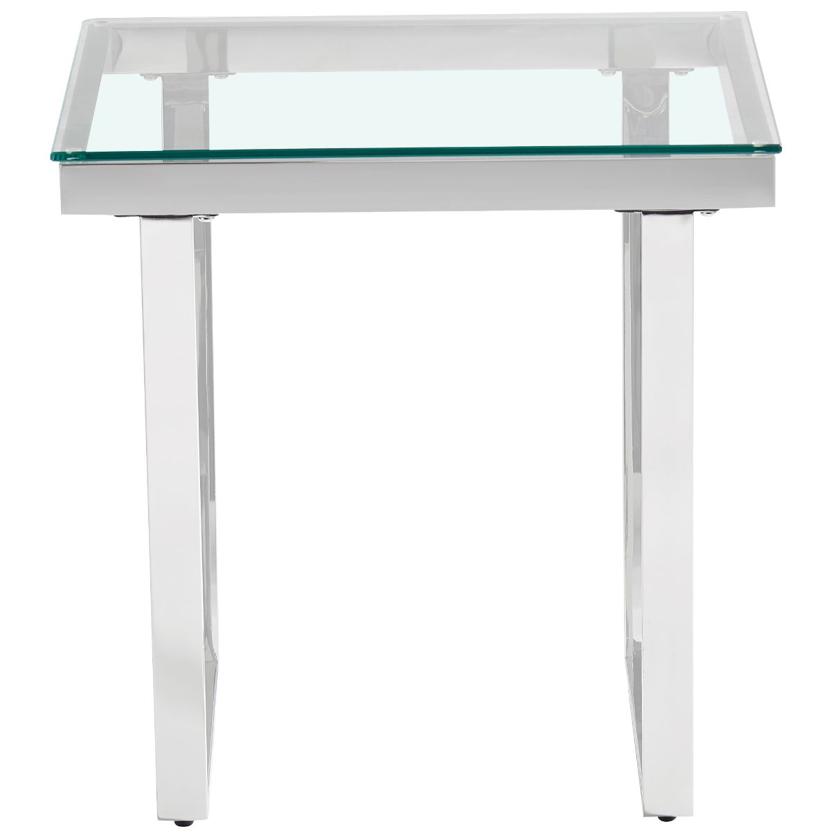 Clear Glass Side Table with Mirrored Finish Chrome Reverse Trapezium Legs