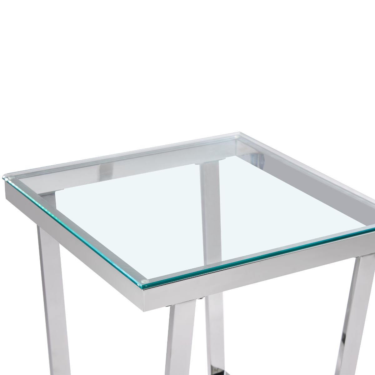 Clear Glass Side Table with Mirrored Finish Chrome Reverse Trapezium Legs