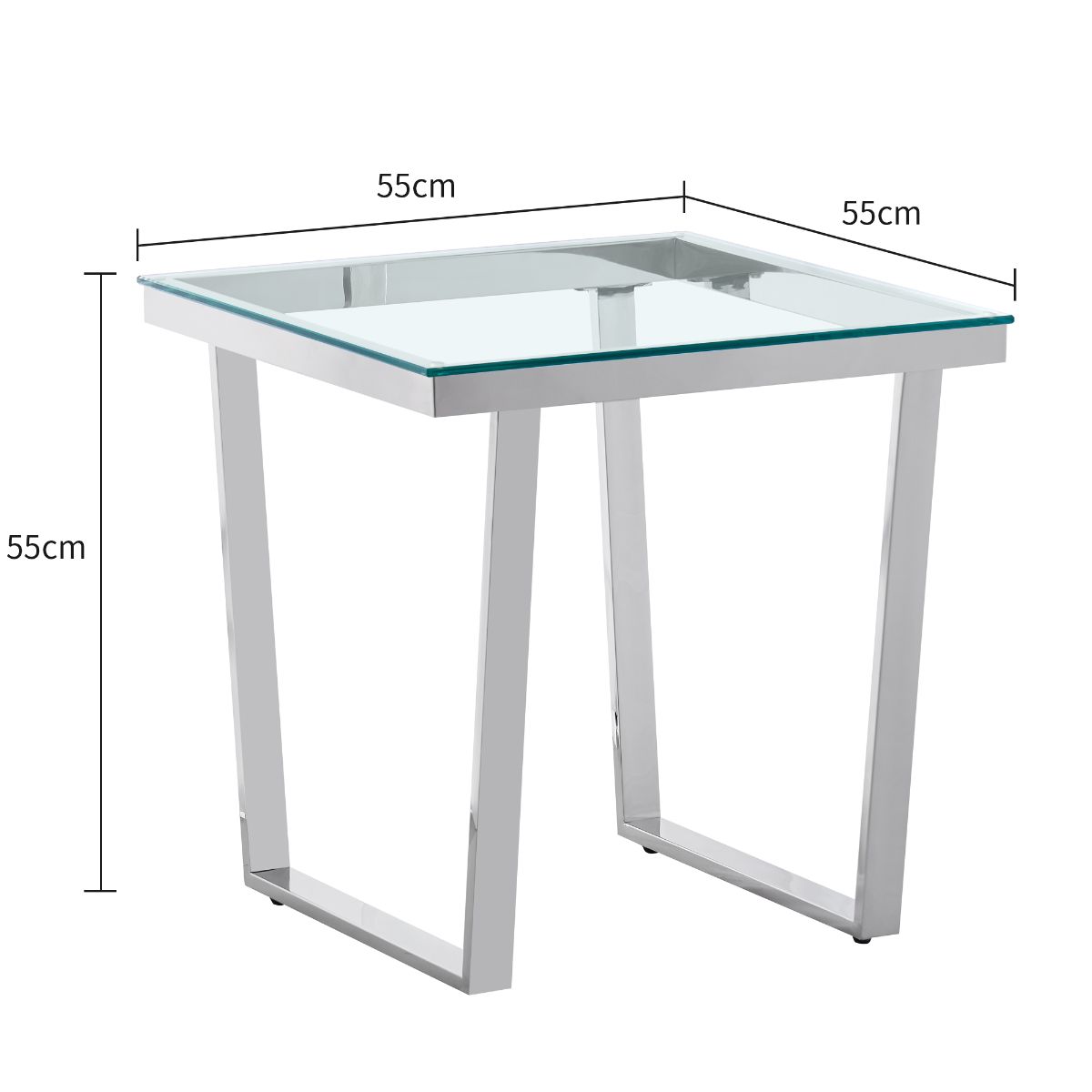 Clear Glass Side Table with Mirrored Finish Chrome Reverse Trapezium Legs