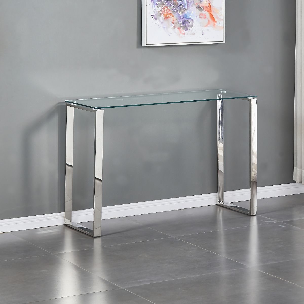 Clear Glass Console Table with Mirrored Finish Chrome Legs