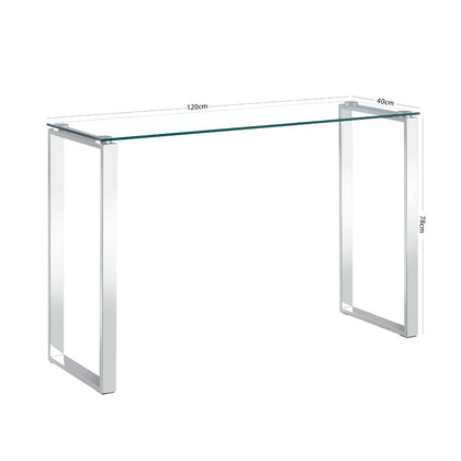 Clear Glass Console Table with Mirrored Finish Chrome Legs