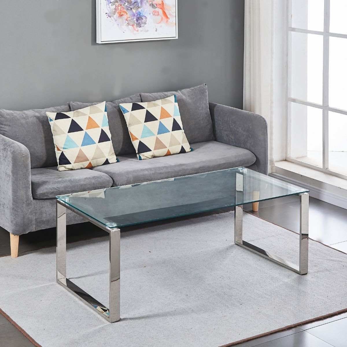 Clear Glass Coffee Table with Mirrored Finish Chrome Legs