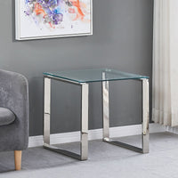 Thumbnail for Clear Glass Side Table with Mirrored Finish Chrome Legs