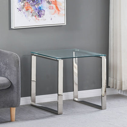 Clear Glass Side Table with Mirrored Finish Chrome Legs