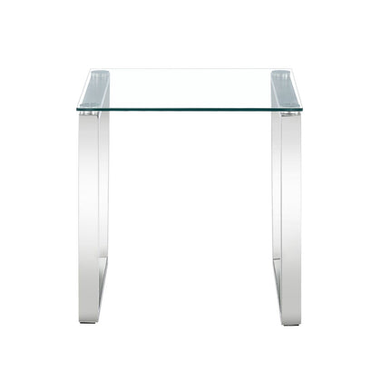 Clear Glass Side Table with Mirrored Finish Chrome Legs