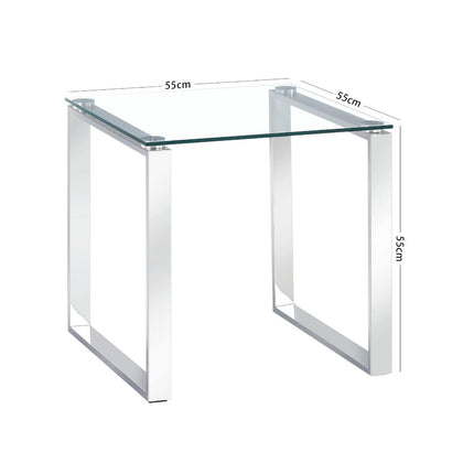 Clear Glass Side Table with Mirrored Finish Chrome Legs