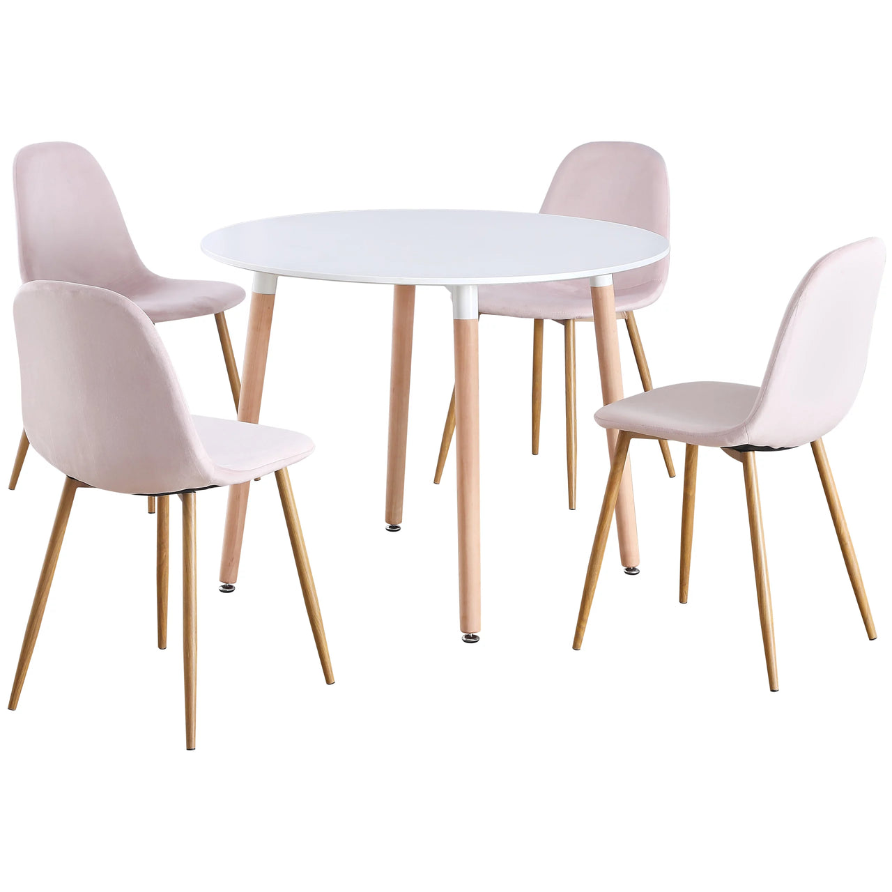 Circular 4 Seat Dining Table and Chair Scandi Round Kitchen Nordic Dinner Set