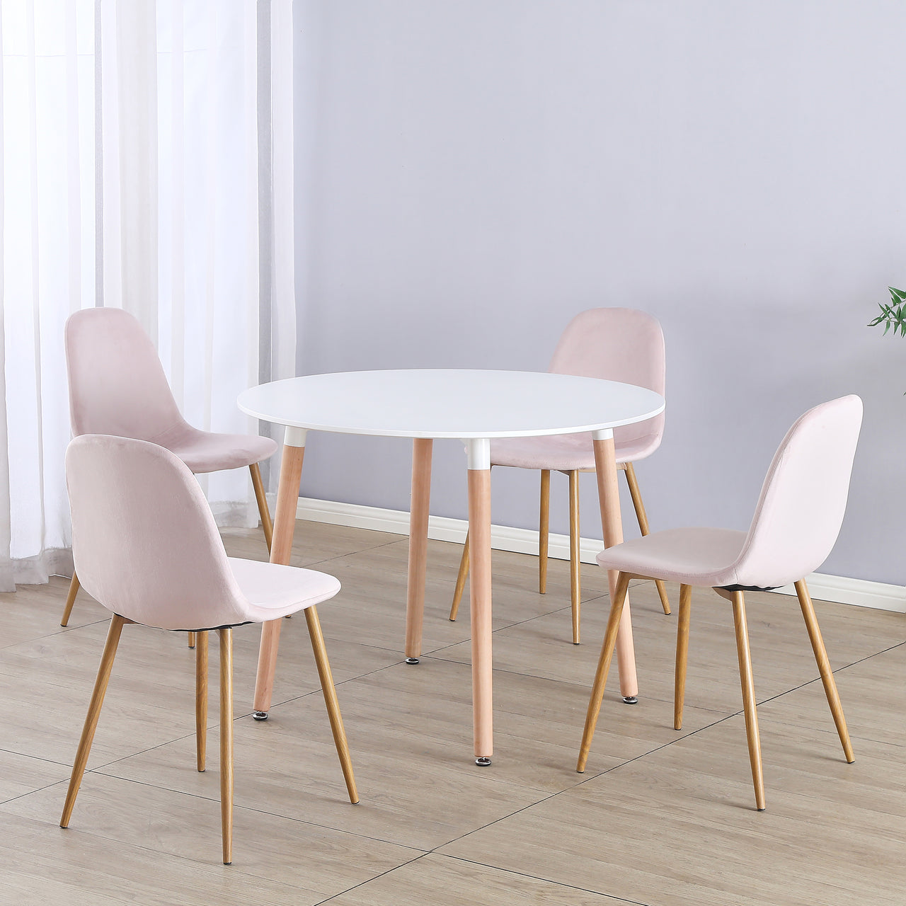 Circular 4 Seat Dining Table and Chair Scandi Round Kitchen Nordic Dinner Set