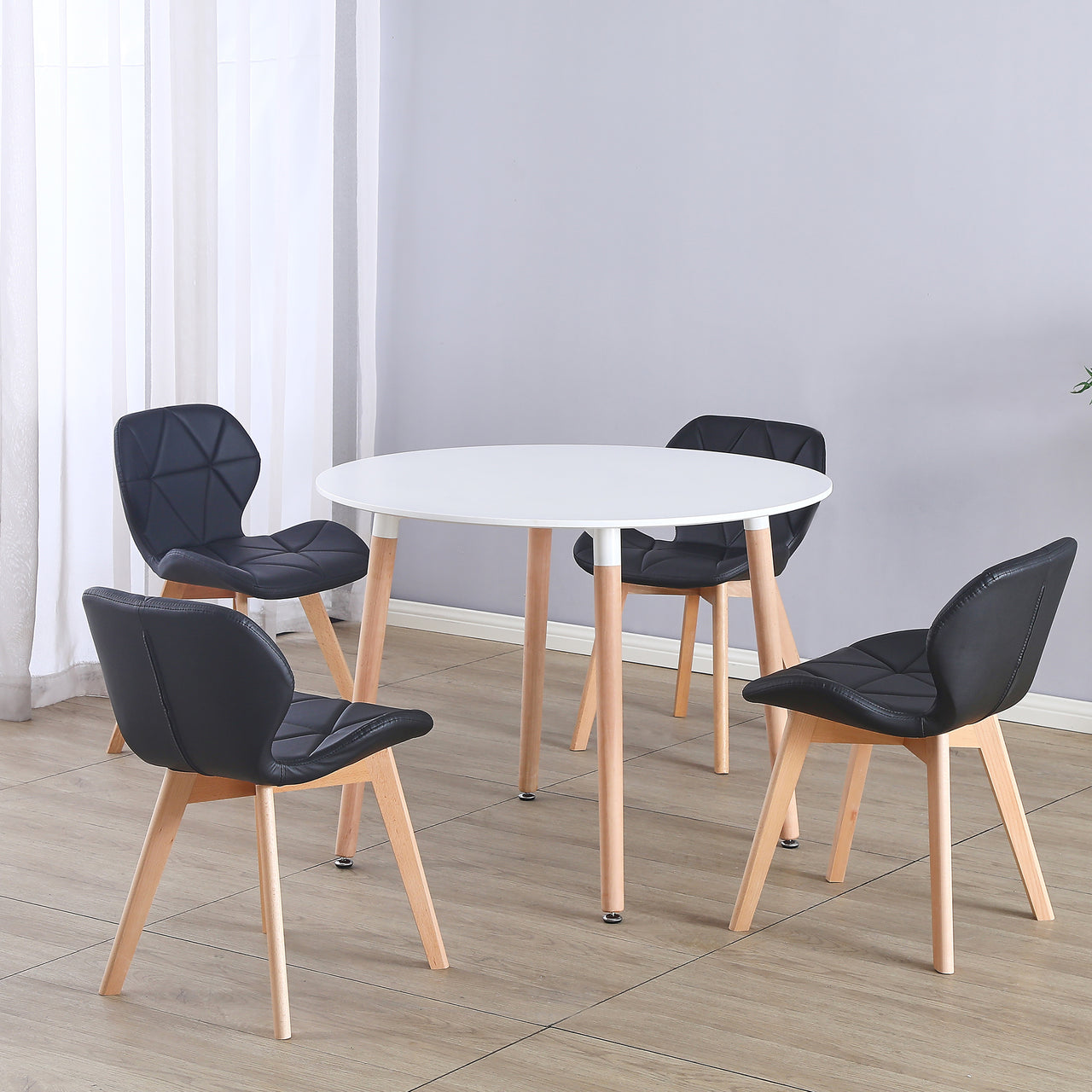 Round 4 Seat Dining Table and Chair Scandi Circular Kitchen Nordic Dinner Set