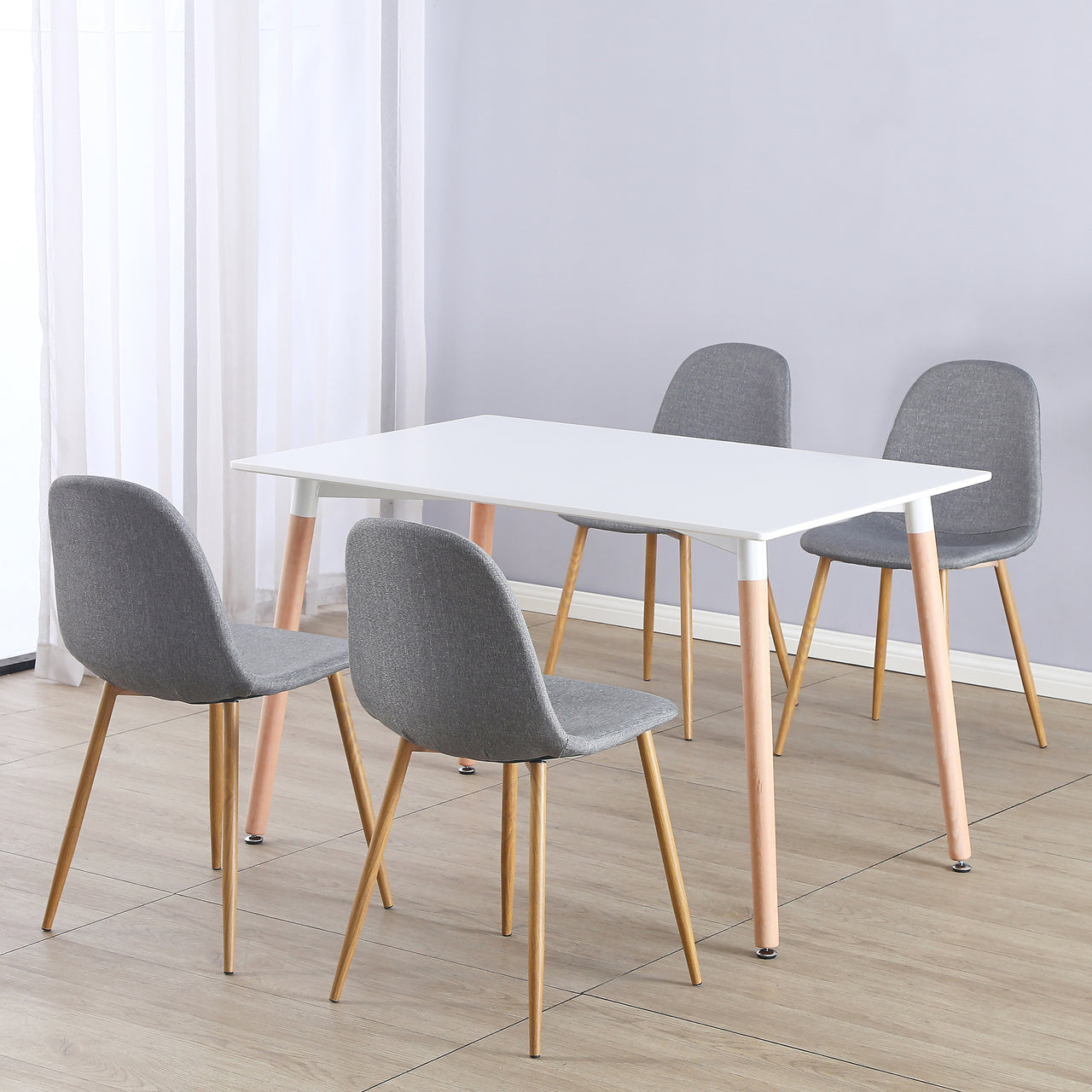 Rectangular 4 Seat Dining Table and Chair Scandi Round Kitchen Nordic Dinner Set