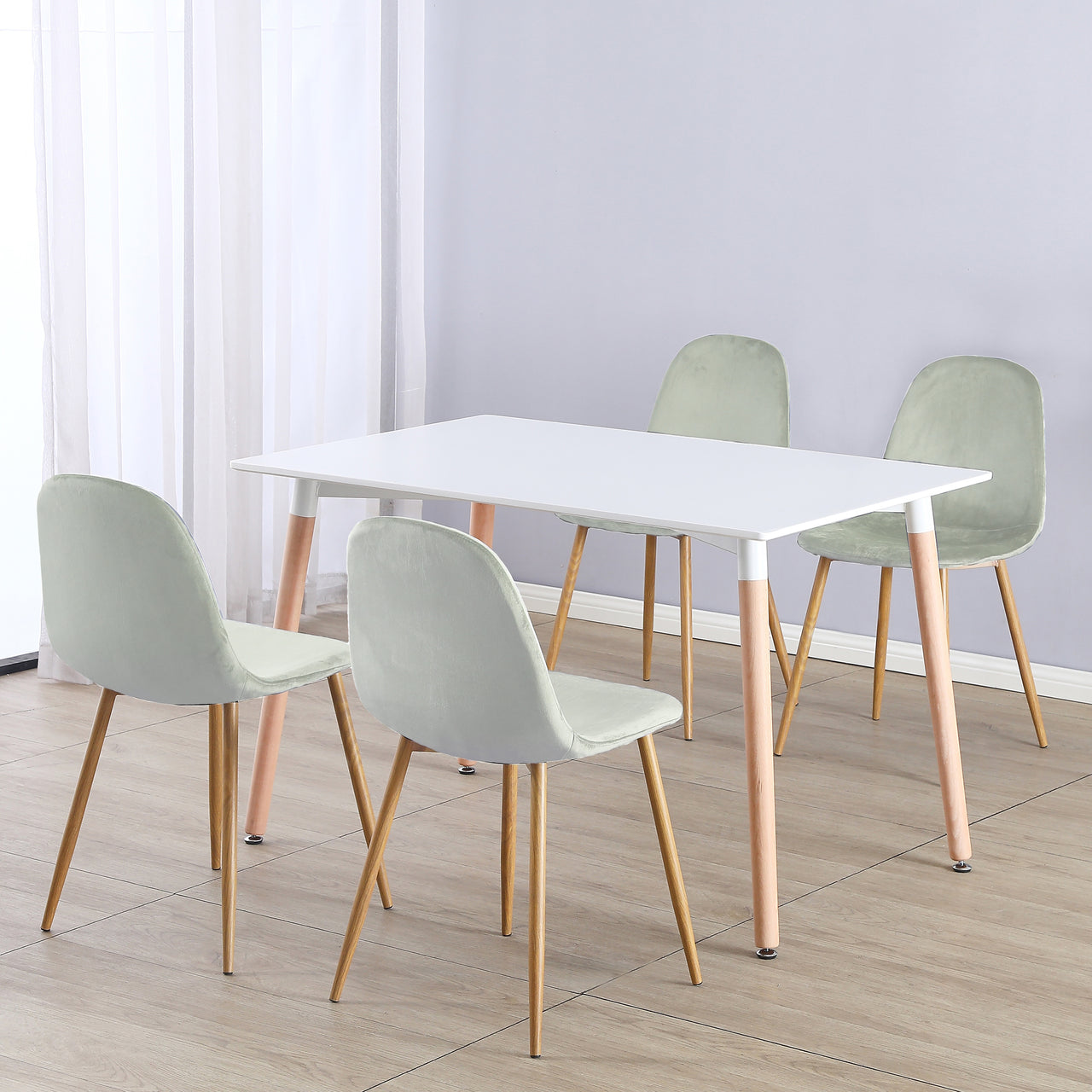 Rectangular 4 Seat Dining Table and Chair Scandi Round Kitchen Nordic Dinner Set