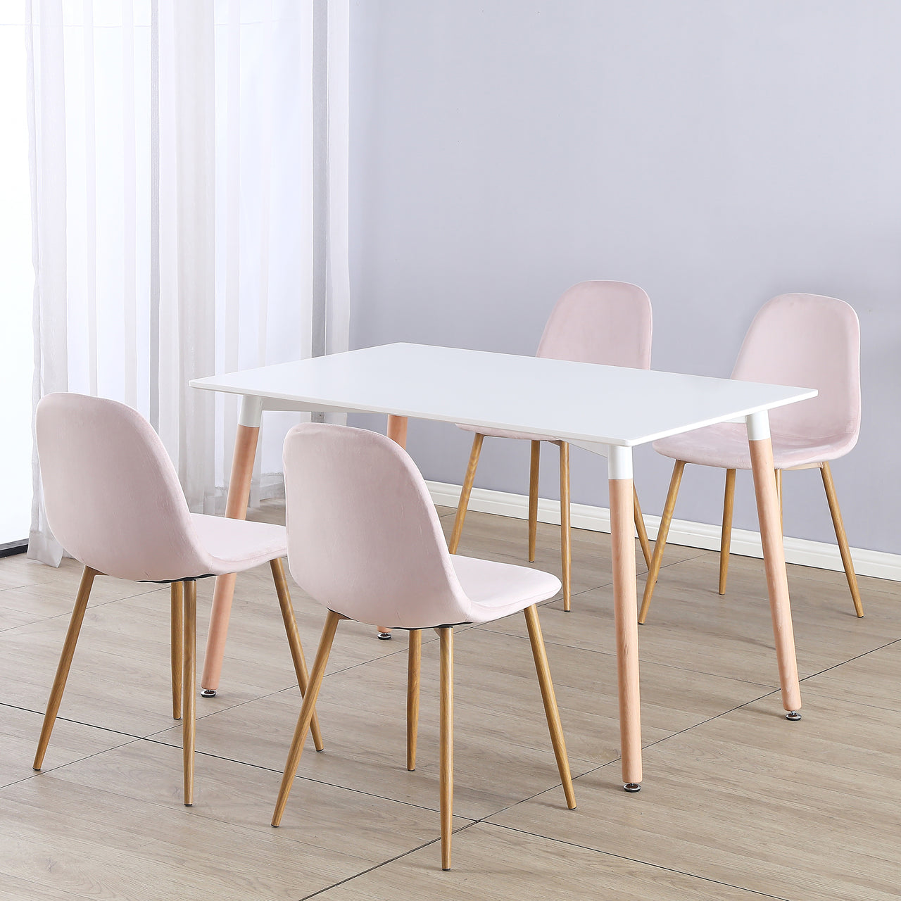 Rectangular 4 Seat Dining Table and Chair Scandi Round Kitchen Nordic Dinner Set