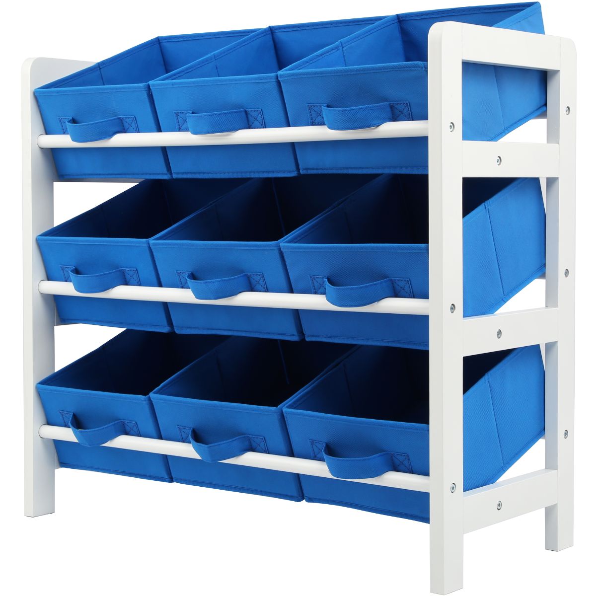 3 Tier Toy Storage Unit with 9 Fabric Boxes for Kids Bedroom