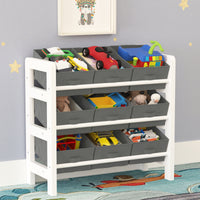 Thumbnail for 3 Tier Toy Storage Unit with 9 Fabric Boxes for Kids Bedroom