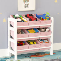 Thumbnail for 3 Tier Toy Storage Unit with 9 Fabric Boxes for Kids Bedroom