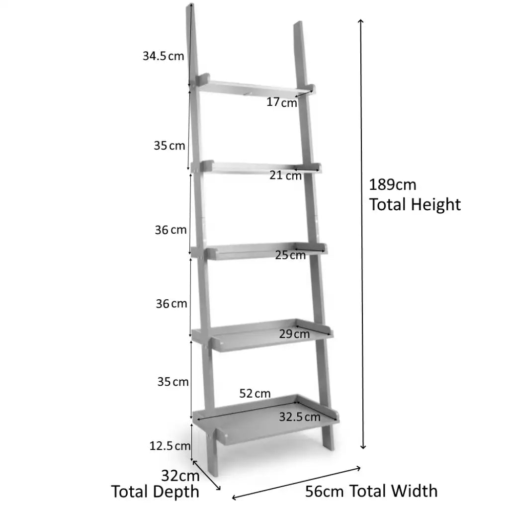 Ladder Shelf 5 Tier Leaning Storage Bookcase Unit