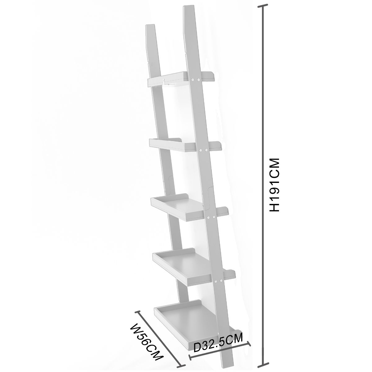 Ladder Shelf 5 Tier Leaning Storage Bookcase Unit