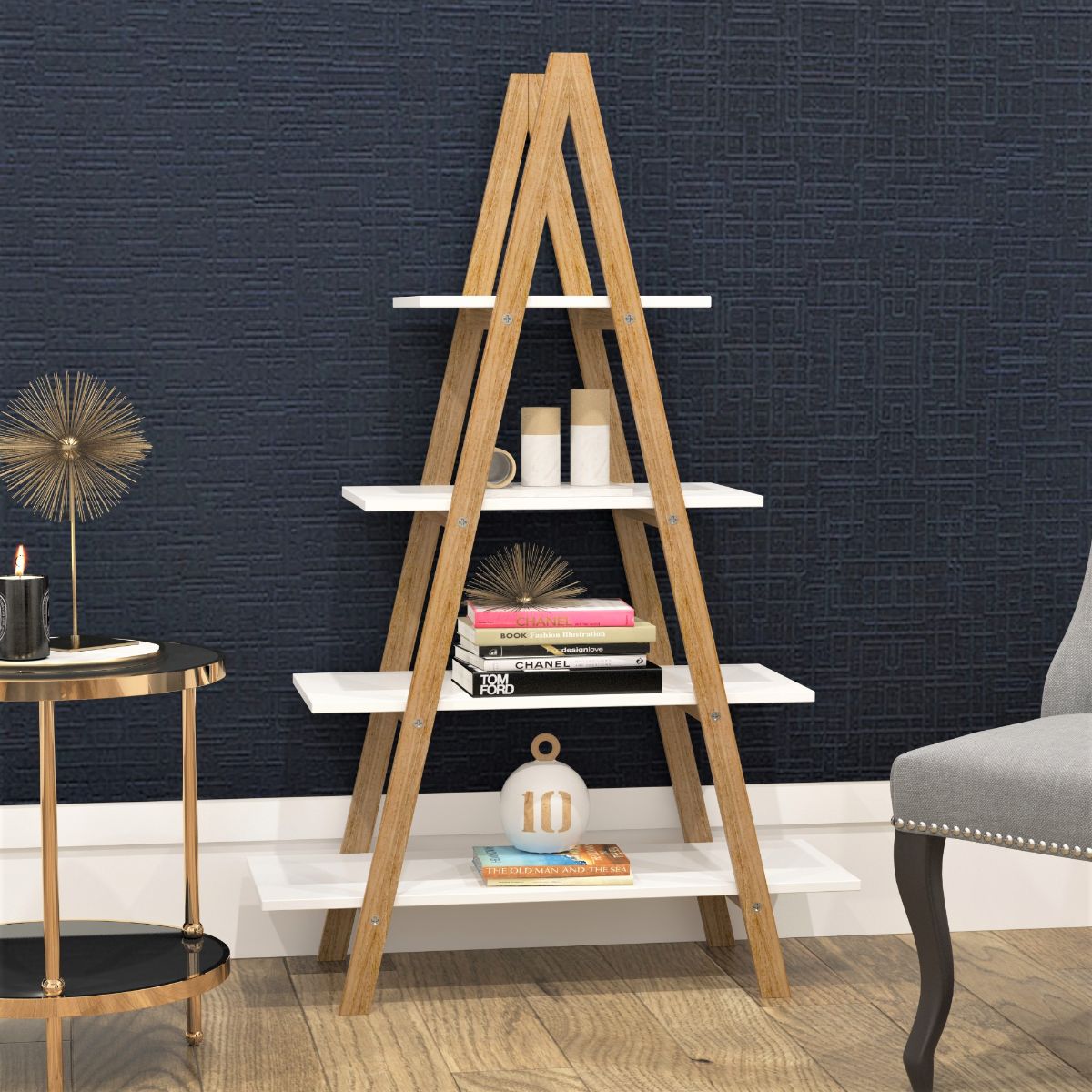 A-Frame Ladder Pyramid Bookcase Bookshelf Unit